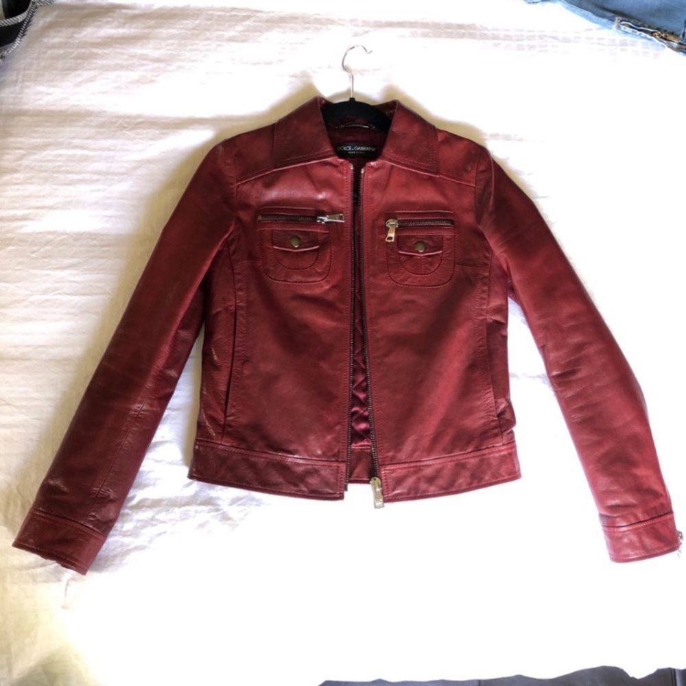 Dolce and Gabbana Red Leather Jacket NWOT